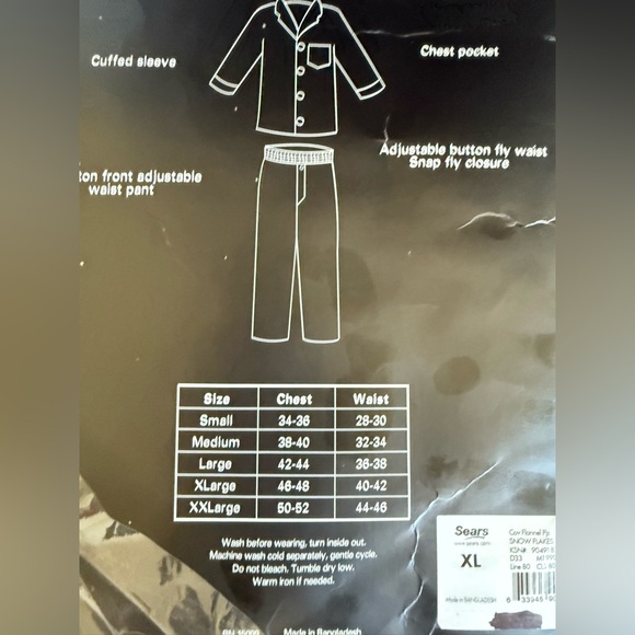 NWT Men's Pajamas Top & Pants SET Snowflake Shirt Size XL Cotton Navy Covington - Picture 3 of 10